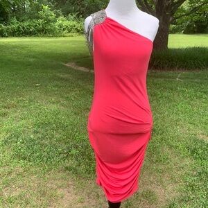 Tart one shoulder asymmetrical beaded bodycon midi dress size Medium